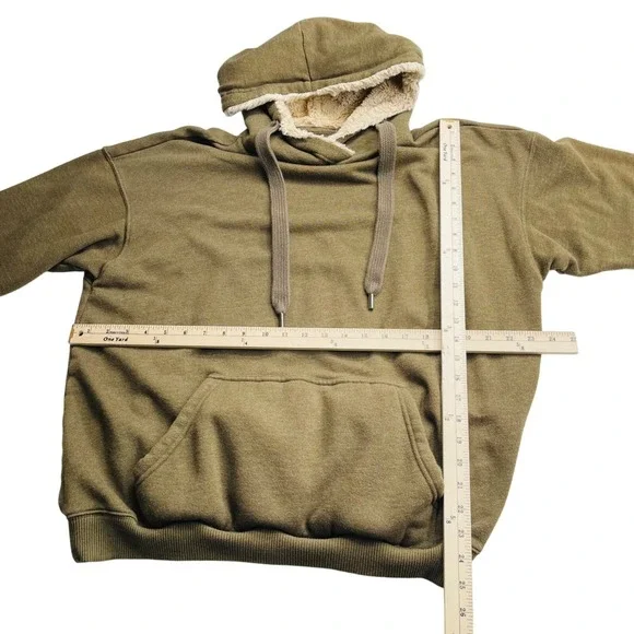 Aerie size Medium Sherpa-Lined Olive Green Hoodie Sweatshirt‎ - Picture 4 of 5